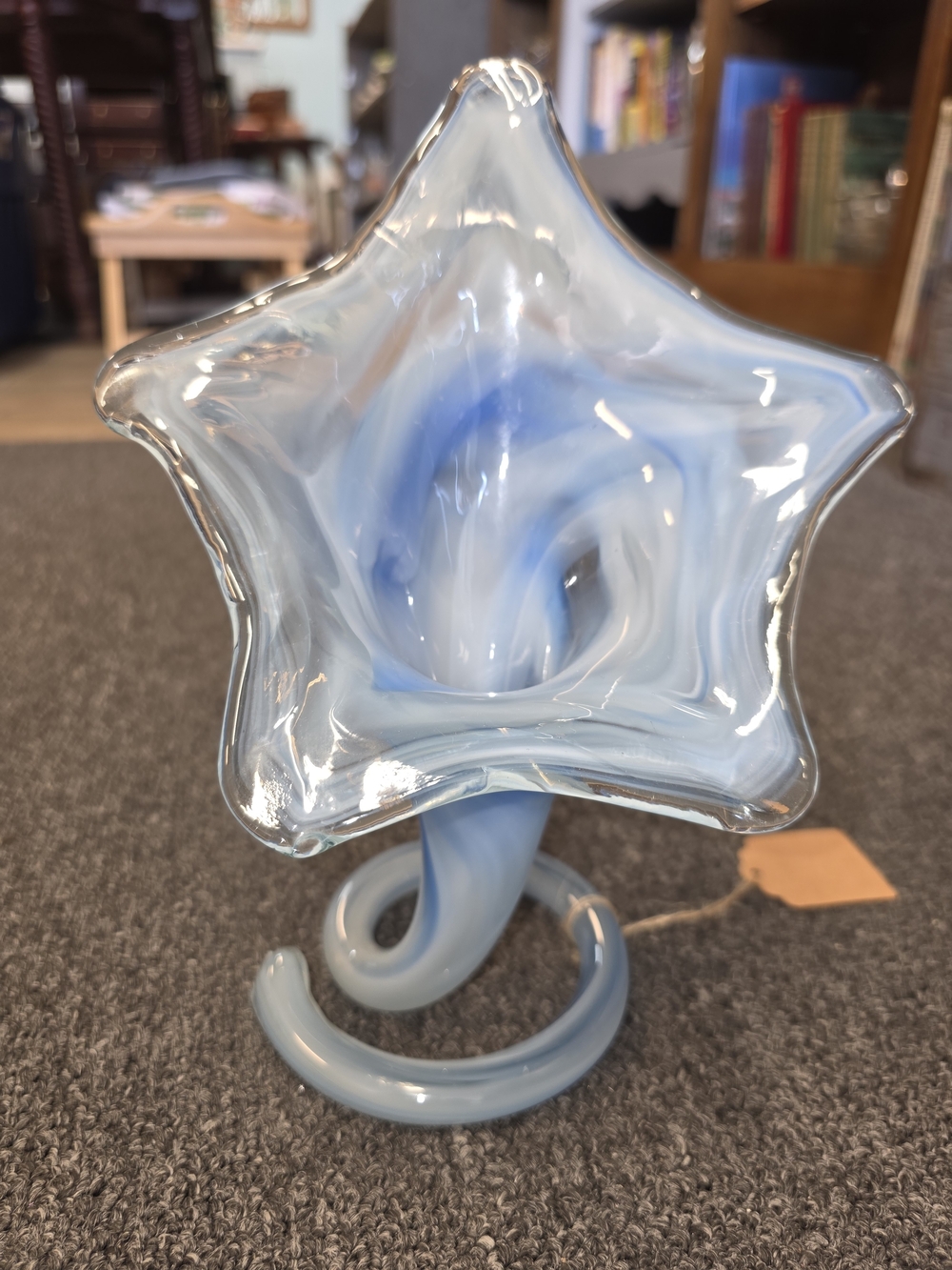 Vintage Handblown Star-Shaped Glass Vase in Light Blue